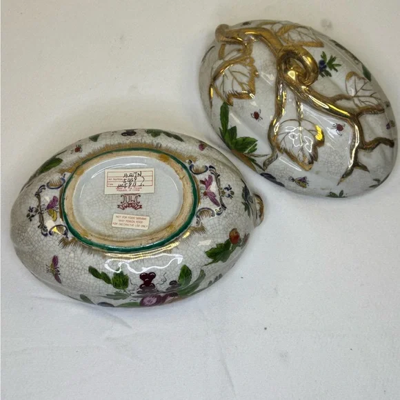 Vintage 1897 Hand Painted United Wilson Fruit Harvest Oval Lidded Dish